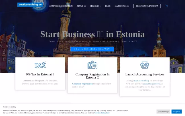Screenshot of the Start Company in Estonia - Eesti Consulting Website