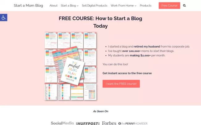 Screenshot of the Start a Mom Blog