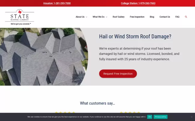 Screenshot of the State Roofing Company Website