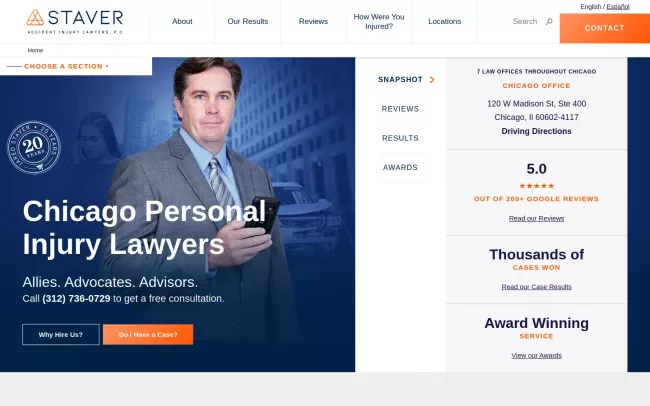 Screenshot of the Staver Accident Injury Lawyers, P.C. Website