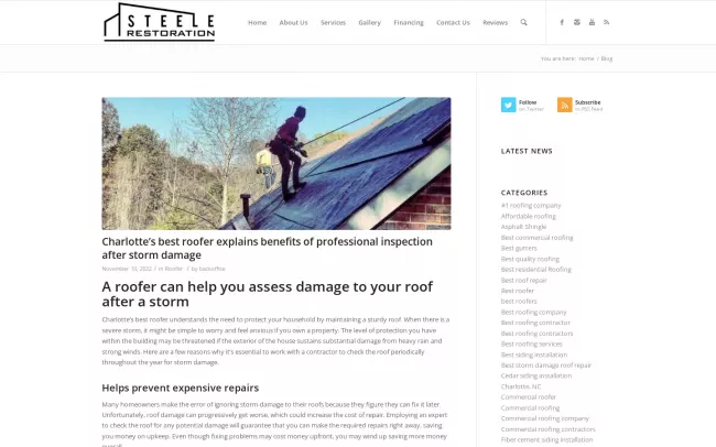 Screenshot of the Steele Restoration Blog