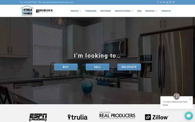 Screenshot of the Team Steele San Diego Homes Website