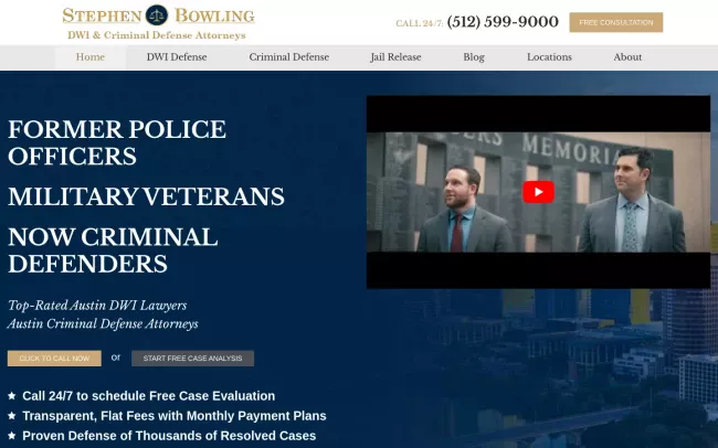 Screenshot of the Stephen T Bowling, DWI & Criminal Defense Attorneys Website