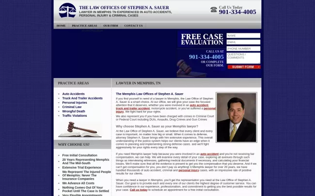 Screenshot of the Stephen A. Sauer, Attorney at Law Website