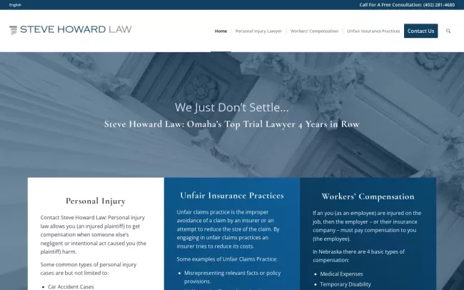 Screenshot of the Steve Howard Law Website