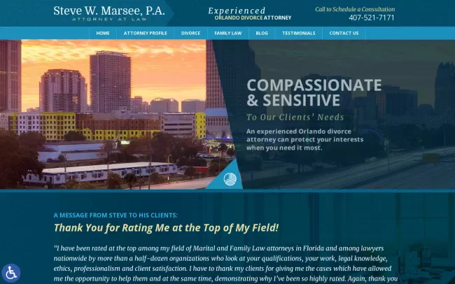 Screenshot of the Steve W. Marsee, P.A. Attorney at Law - Orlando Divorce Attorney Website