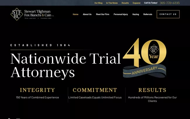Screenshot of the Stewart Tilghman Fox Bianchi & Cain, P.A. Website