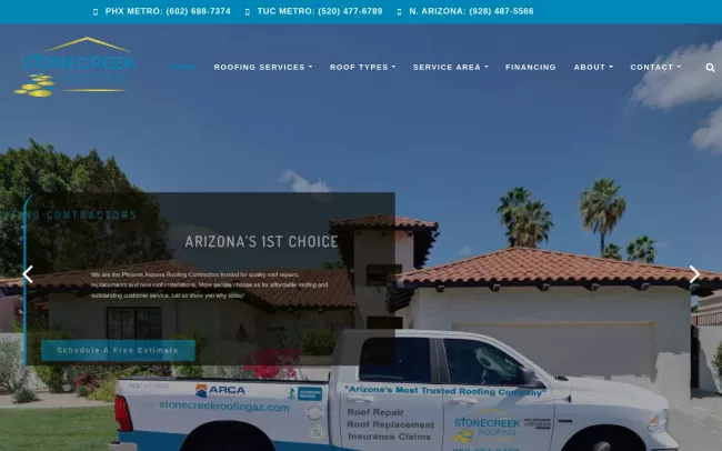 Screenshot of the Stonecreek Roofing - Top-Rated Phoenix Roofers Website