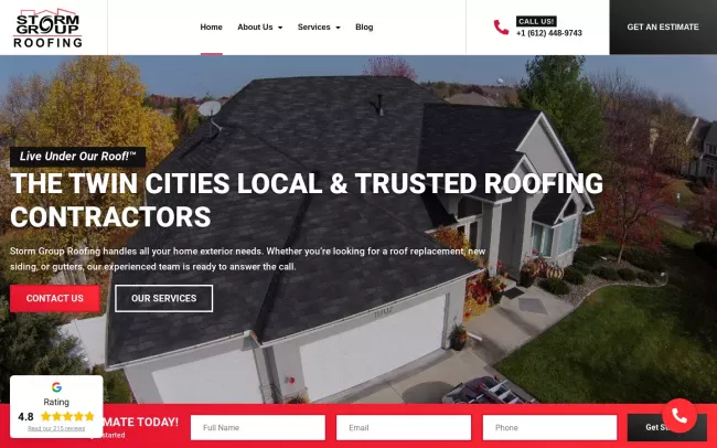Screenshot of the Storm Group Roofing Website