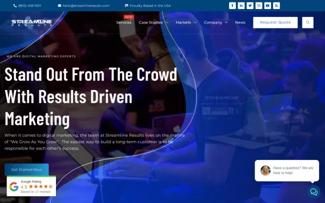 Screenshot of the Streamline Results Website