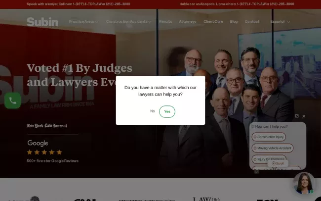 Screenshot of the Subin Associates, LLP Website