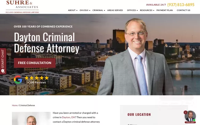 Screenshot of the Suhre & Associates DUI and Criminal Defense Lawyers - Dayton Office Website