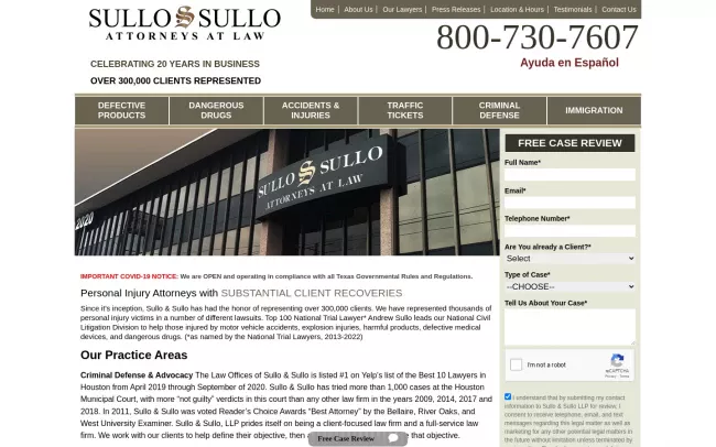 Screenshot of the Sullo & Sullo, LLP Website