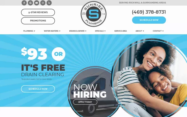Screenshot of the Sunrise Plumbing Website