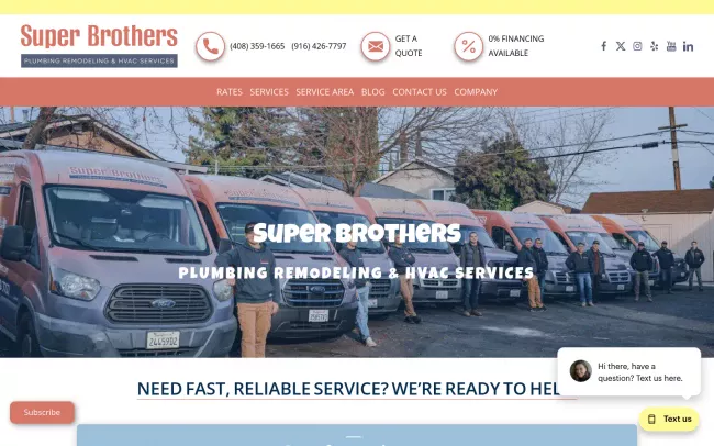 Screenshot of the Super Brothers Plumbing Heating and Air - San Jose Website