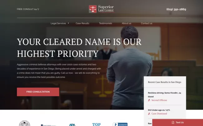 Screenshot of the Superior Law Center DUI & Criminal Attorney Website