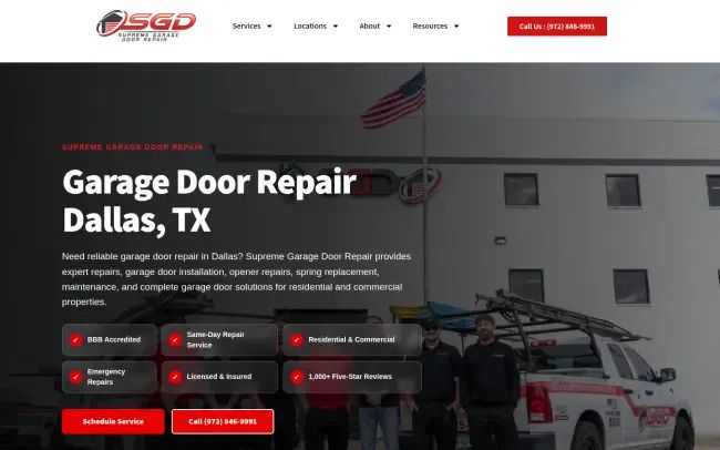 Screenshot of the Supreme Garage Door Repair Dallas Website