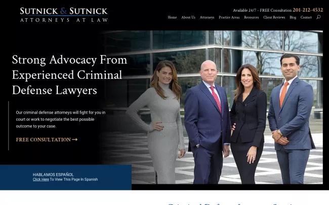 Screenshot of the Sutnick & Sutnick Attorneys at Law Website