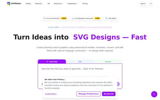 Screenshot of the SVGMaker Website