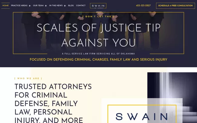 Screenshot of the Swain Law Group Website