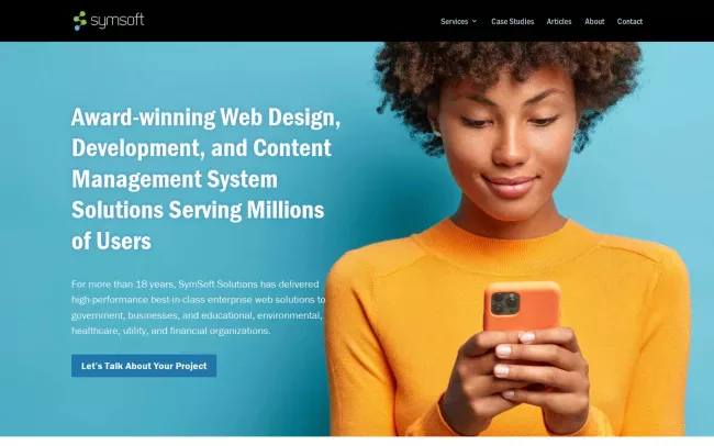 Screenshot of the SymSoft Solutions, LLC Website