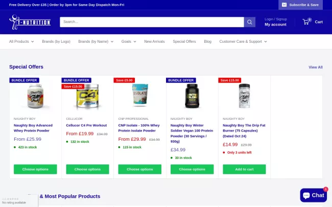 Screenshot of the T-Nutrition Website