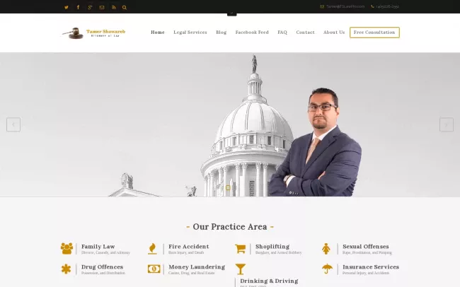 Screenshot of the Tamer Shawareb Attorney at Law Website