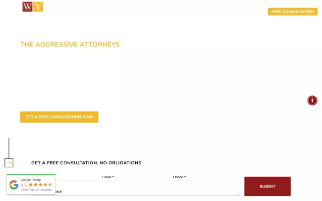 Screenshot of the Winters & Yonker Personal Injury Lawyers - Tampa Office Website