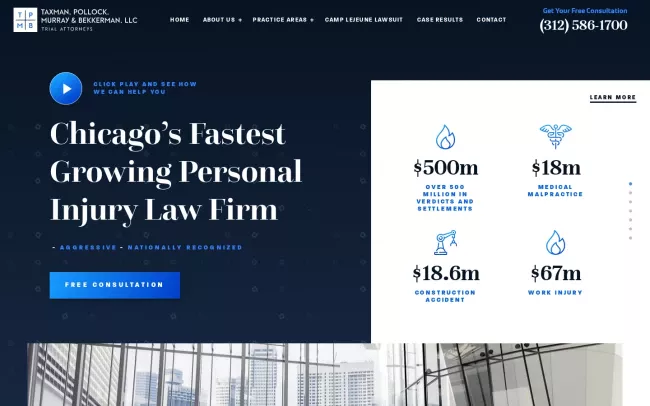 Screenshot of the Taxman, Pollock, Murray & Bekkerman, LLC Trial Attorneys - Chicago, IL Website