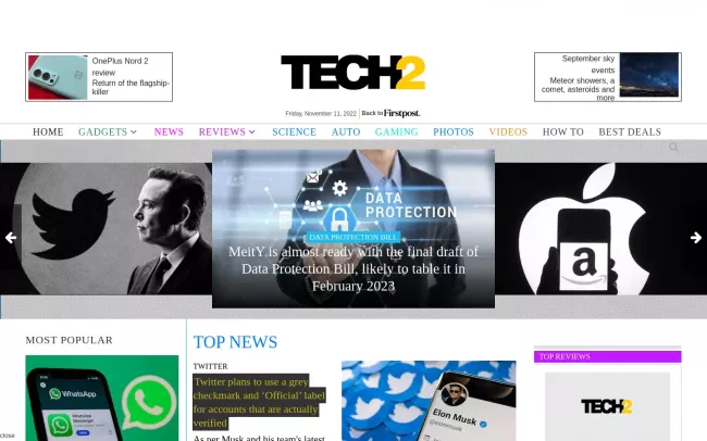 Screenshot of the Firstpost Technology News Blog
