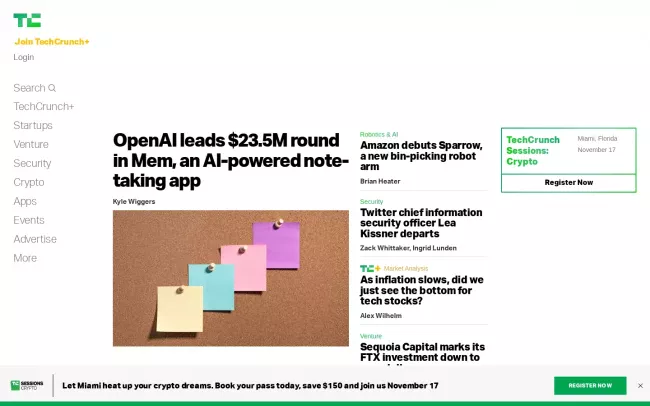 Screenshot of the TechCrunch Blog