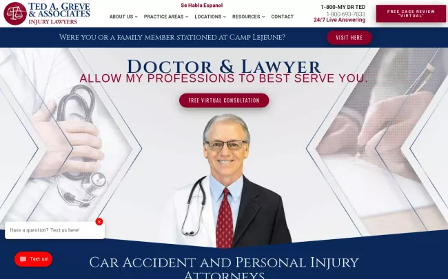Screenshot of the Ted A Greve and Associates, Charlotte Personal Injury Attorneys Website