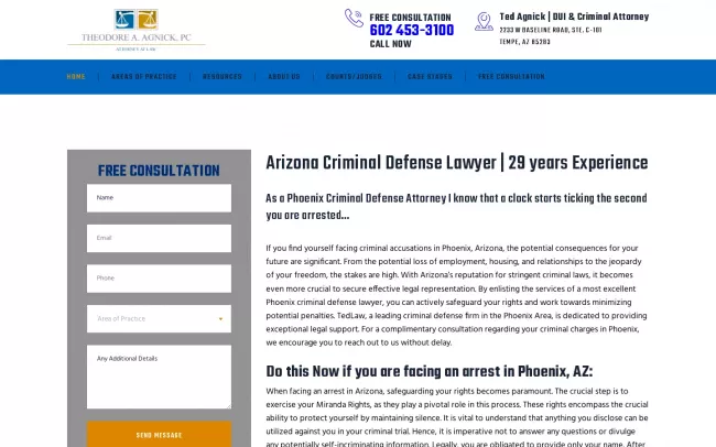 Screenshot of the Ted Law | DUI & Criminal Defense Lawyer in Phoenix Website