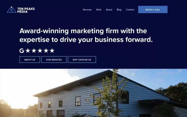 Screenshot of the Ten Peaks Media Website