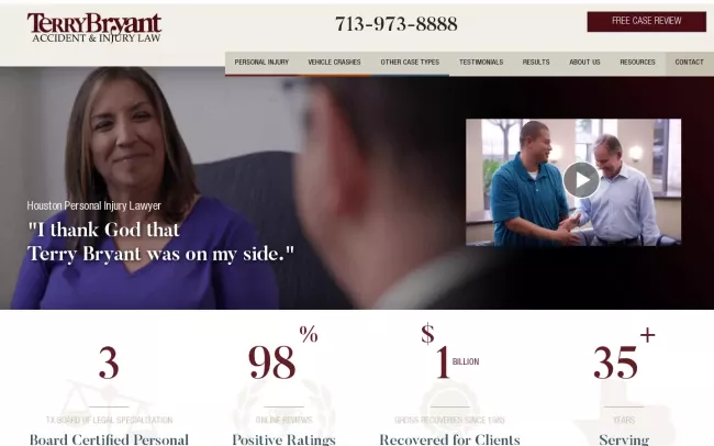Screenshot of the Terry Bryant Accident & Injury Law Website