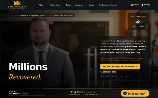 Screenshot of the J. Alexander Law Firm - Texas Car Accident Lawyers Website