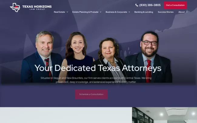 Screenshot of the Texas Horizons Law Group Website