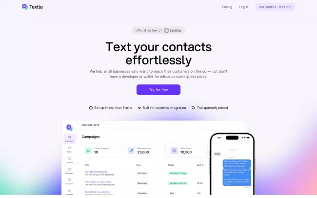 Screenshot of the Textla Website