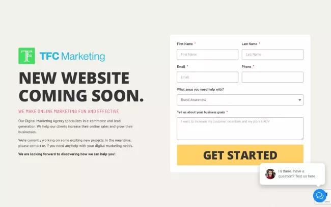 Screenshot of the TFC Marketing Website