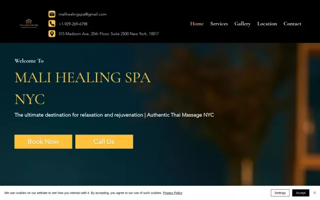 Screenshot of the Mali Healing Spa - Thai Massage NYC Website