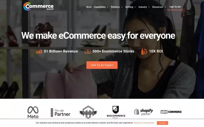 Screenshot of the TheCommerceShop Website