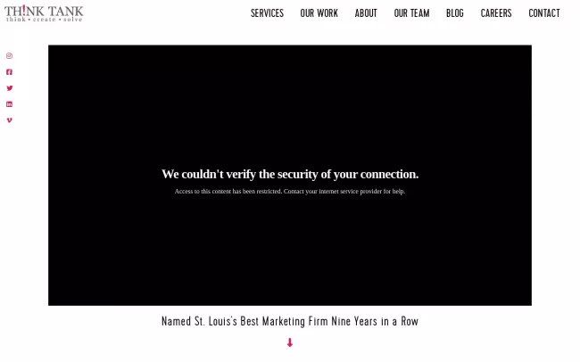 Screenshot of the Think Tank Public Relations + Marketing + Design Website