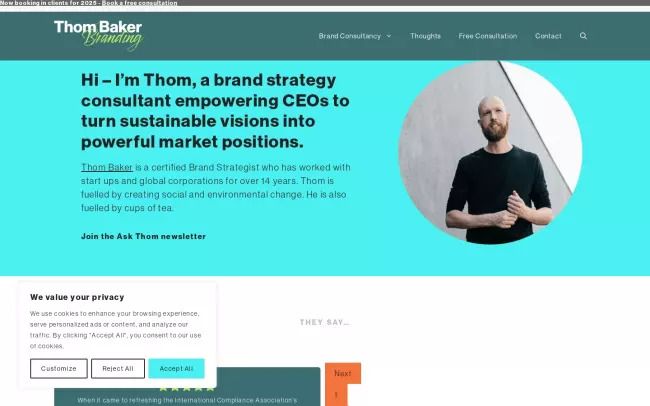 Screenshot of the Thom Baker Branding Blog