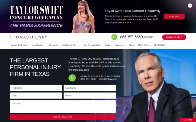 Screenshot of the Thomas J. Henry Law - Top Rated San Antonio Lawyer Website