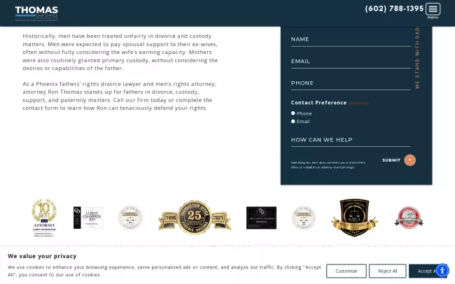 Screenshot of the Thomas Law Office, PLC Website