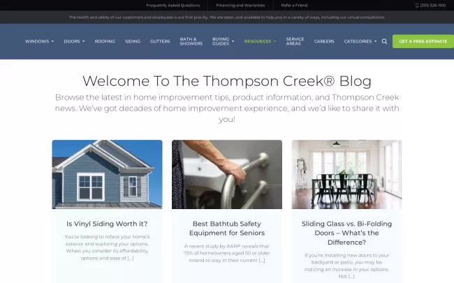 Screenshot of the Thompson Creek Window Company Blog
