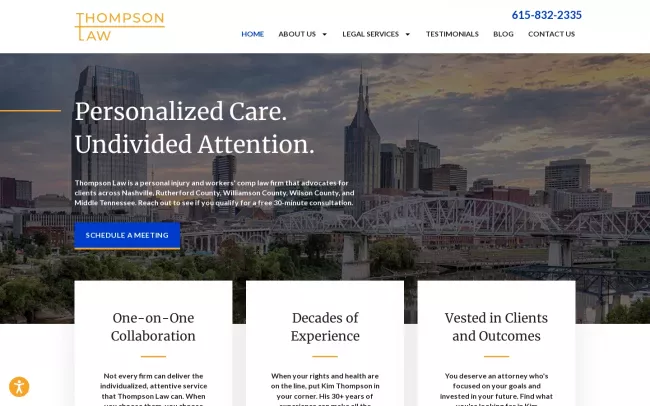 Screenshot of the Thompson Law Website