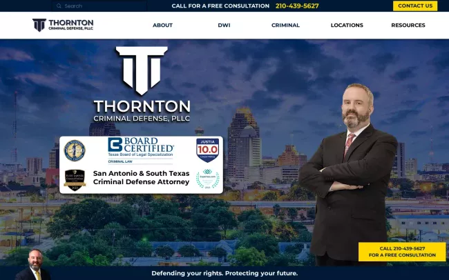 Screenshot of the Thornton Criminal Defense, PLLC Website