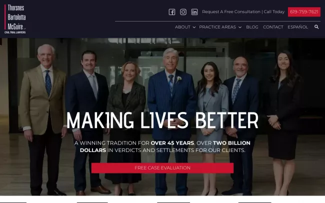 Screenshot of the Thorsnes Bartolotta McGuire LLP Website