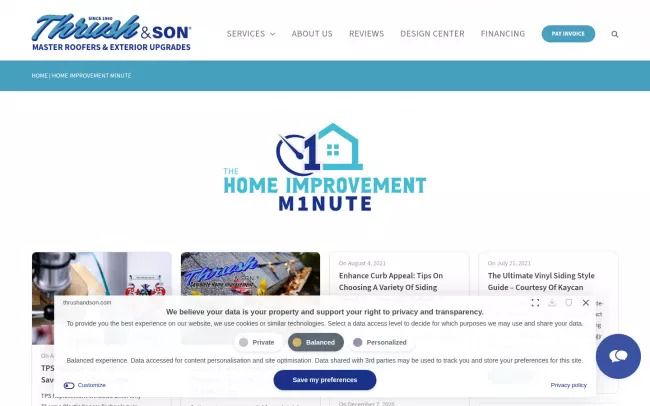 Screenshot of the Thrush & Son® Blog – Roofing & Remodeling Experts